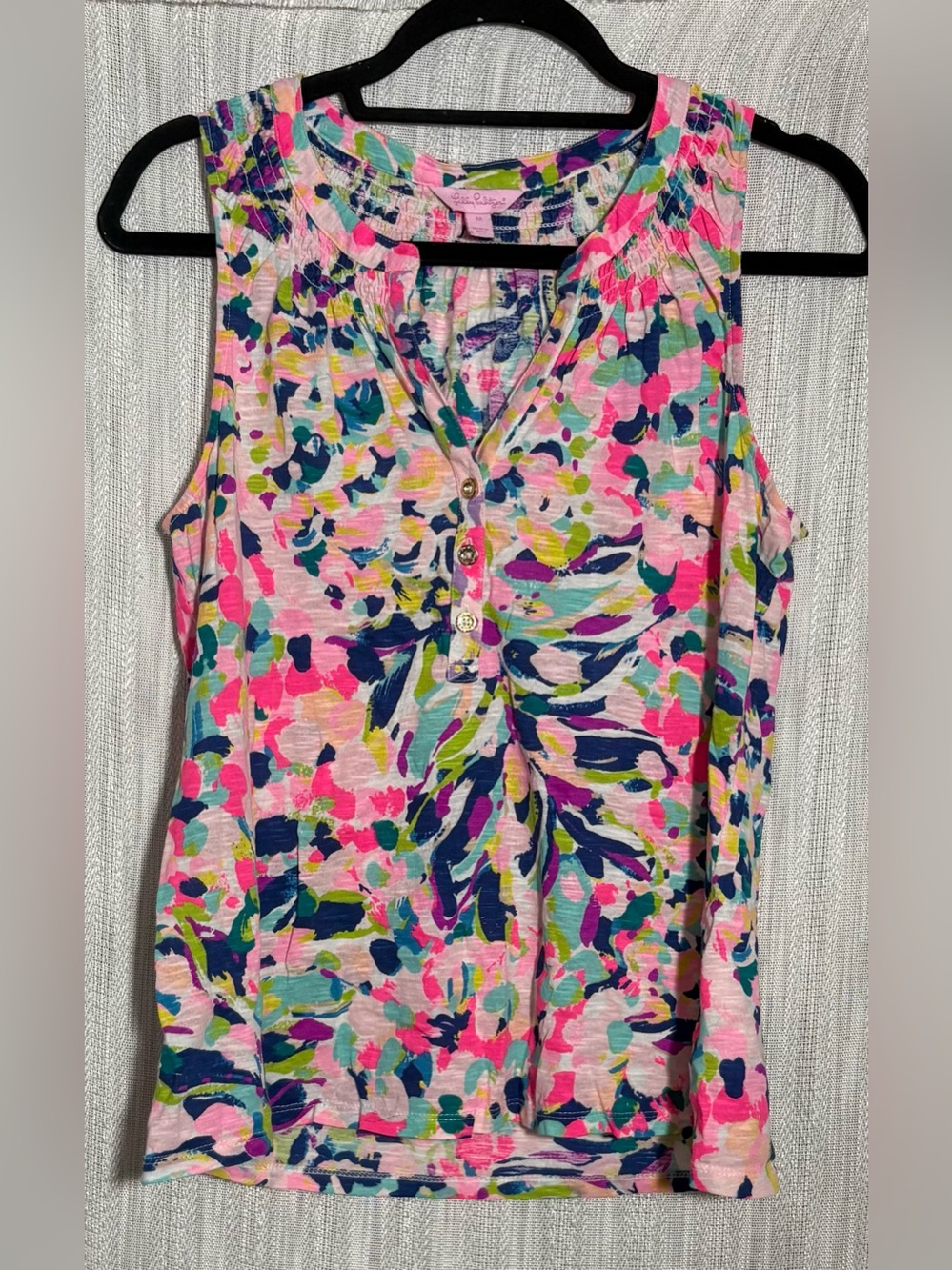 Lilly Pulitzer Breakwater Tint Party Wave Essie Sleeveless Tank Top Size Medium